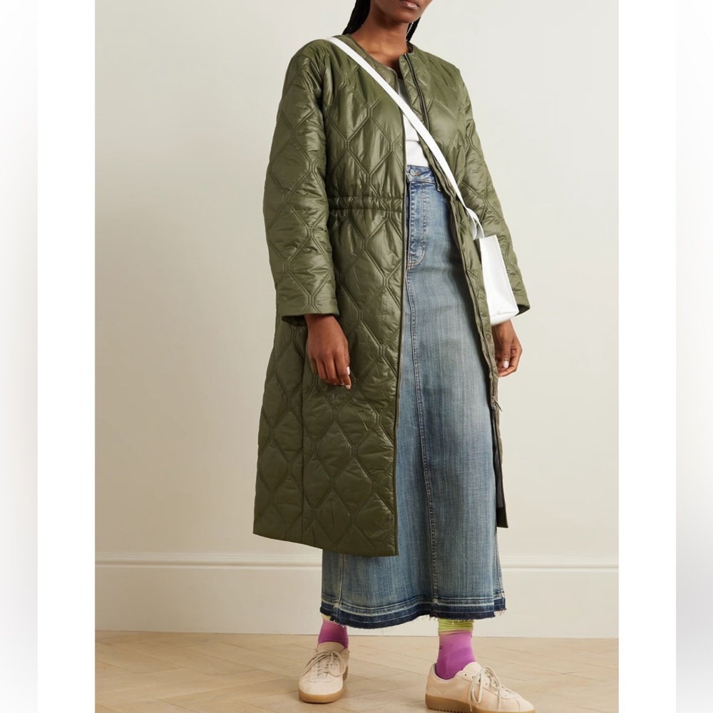 GANNI Quilted glossed-shell coat